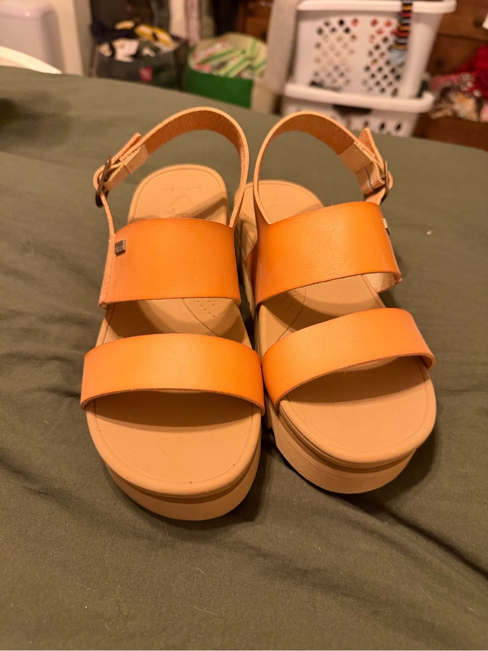 Reef Women's Orange Double-Strap Platform Sandals with Back Strap